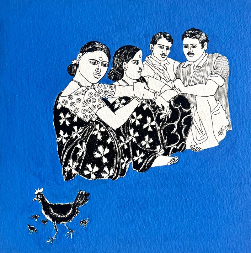 'Untitled 62' figurative acrylic painting by artist Laxman Aelay, 12x12 inch, on canvas