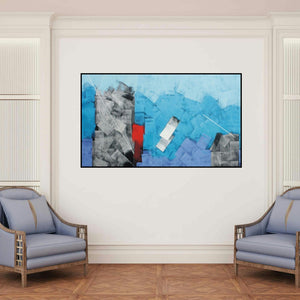 'Untitled 63' painting by Sudhir Talmale shown on a wall in a furnished room.