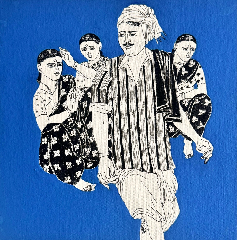 'Untitled 63' figurative acrylic painting by artist Laxman Aelay, 12x12 inch, on canvas