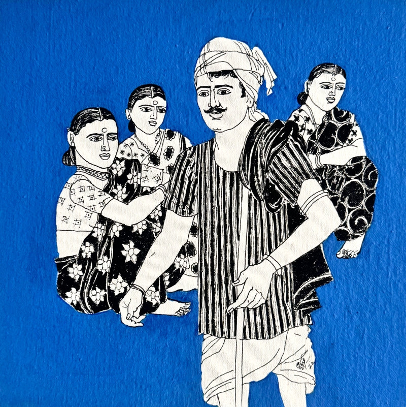 'Untitled 64' figurative acrylic painting by artist Laxman Aelay, 12x12 inch, on canvas