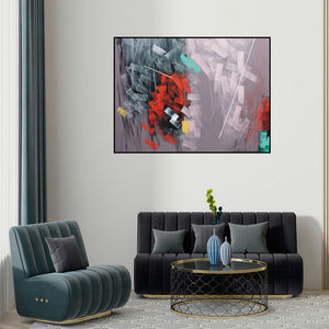 Sudhir Talmale's 'Untitled 66' painting visualized above a sofa in a contemporary room.