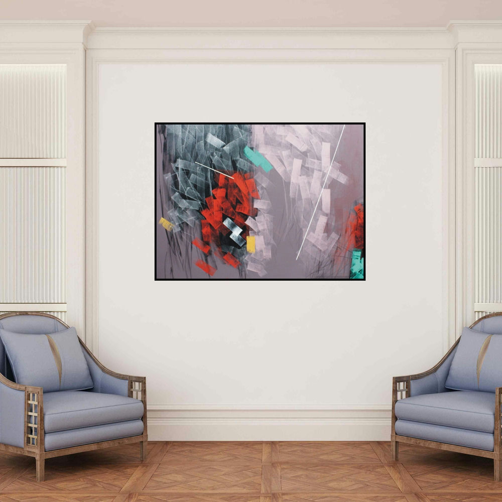 'Untitled 66' painting by Sudhir Talmale shown on a wall in a furnished room.