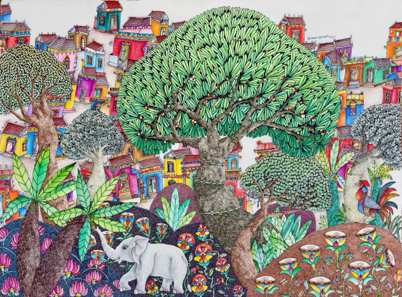 Untitled 7' landscape watercolor painting by artist Rajasekhar Komakula, 22x30 inch, on paper