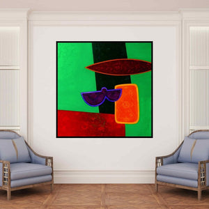 In-situ view of Bhushan Vaidhya's 'Untitled 7 (Emerald Flight: An Abstract Composition)' painting in a room