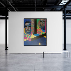 In-situ view of Prakaash Chandwadkar's 'Untitled 7 (Geometric Buddha)' painting in a room