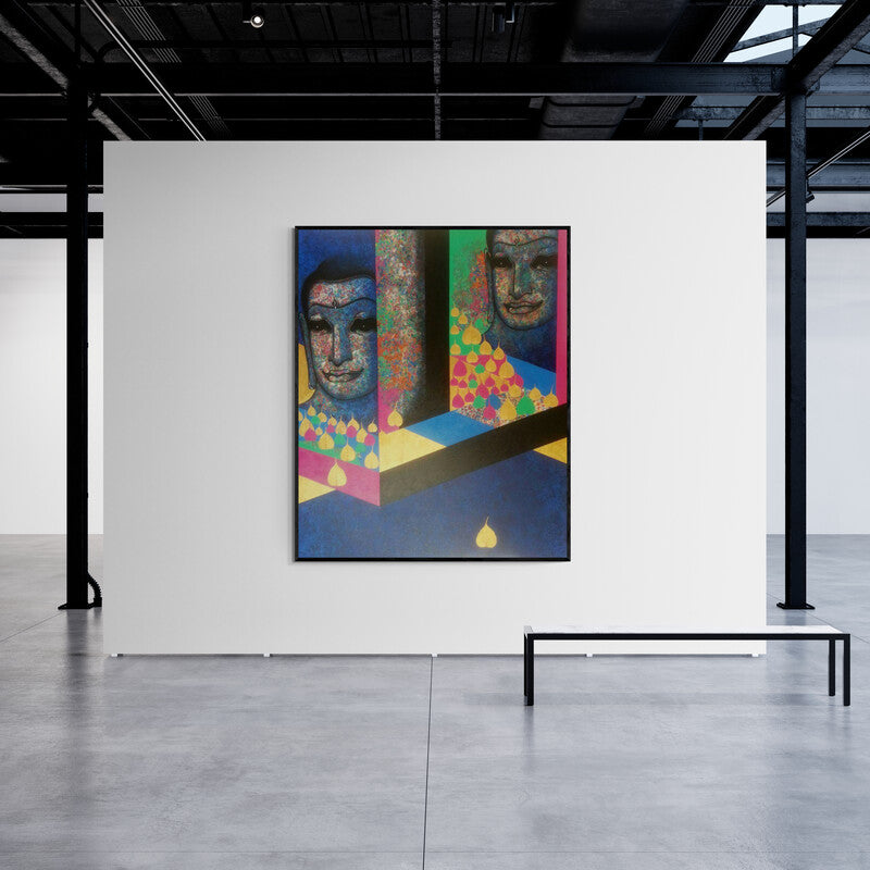 In-situ view of Prakaash Chandwadkar's 'Untitled 7 (Geometric Buddha)' painting in a room