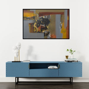 Preview of 'Untitled 7' Painting by Satendra Mhatre shown on a wall in a furnished room.