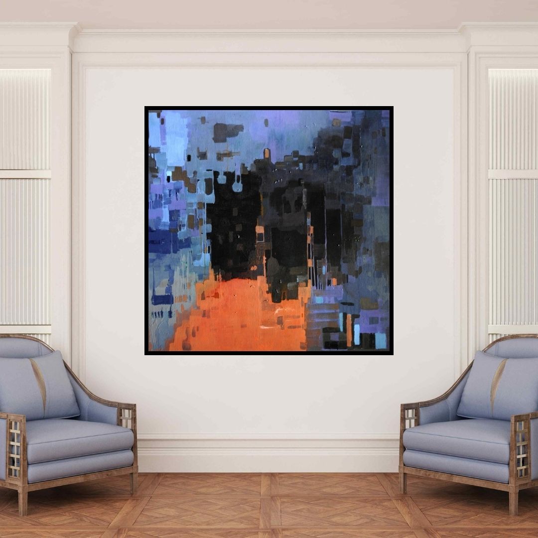 In-situ view of Vikas Malhara's 'Untitled 7 (Urban Tapestry)' painting in a room