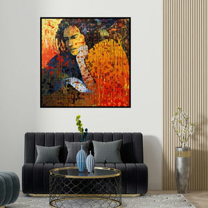 Swati Sable's 'Untitled 7 (Contemplation)' painting visualized above a sofa in a contemporary room.