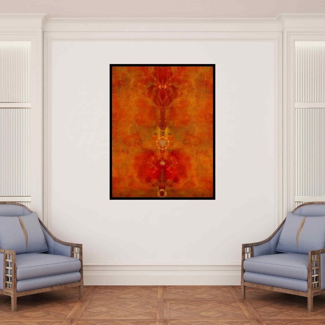 In-situ view of Keshav Kasar's 'Untitled 7 (The Inner Flame)' painting in a room