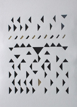 Untitled 71 (Triangular Dance) by Vivek Nimbolkar, Original Paper Abstract Painting on Paper, X-Small Vertical Wall Art