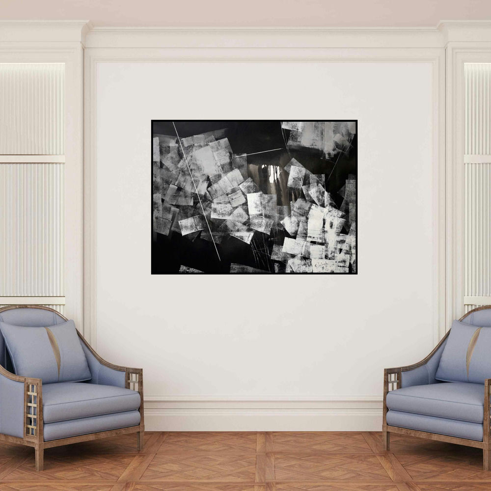 'Untitled 75' painting by Sudhir Talmale shown on a wall in a furnished room.