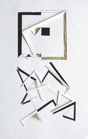Untitled 75 (Deconstructed Forms) by Vivek Nimbolkar, Original Paper Abstract Painting on Paper, X-Small Vertical Wall Art