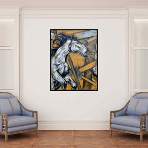 In-situ view of Santosh Patil's 'Untitled 76 (Leap of Freedom)' painting in a room