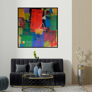 Yashwant Pawar's 'Untitled 8' painting visualized above a sofa in a contemporary room.