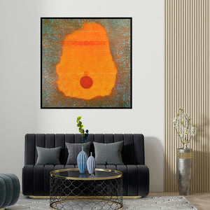 Anamika Kuchan's 'Untitled 8 (Cosmic Seed)' painting visualized above a sofa in a contemporary room.