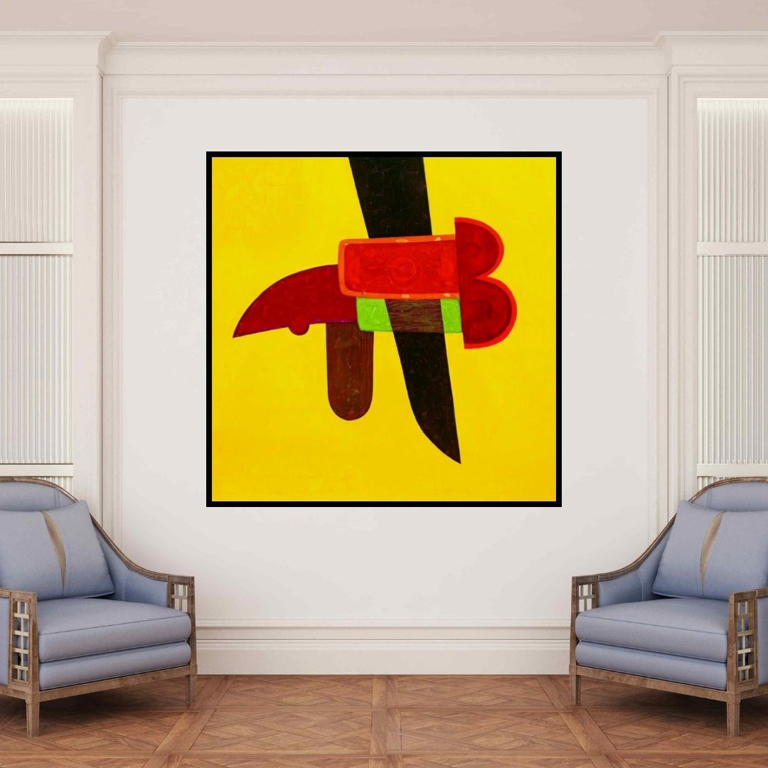 In-situ view of Bhushan Vaidhya's 'Untitled 8 (Golden Rhapsody: An Abstract Composition)' painting in a room