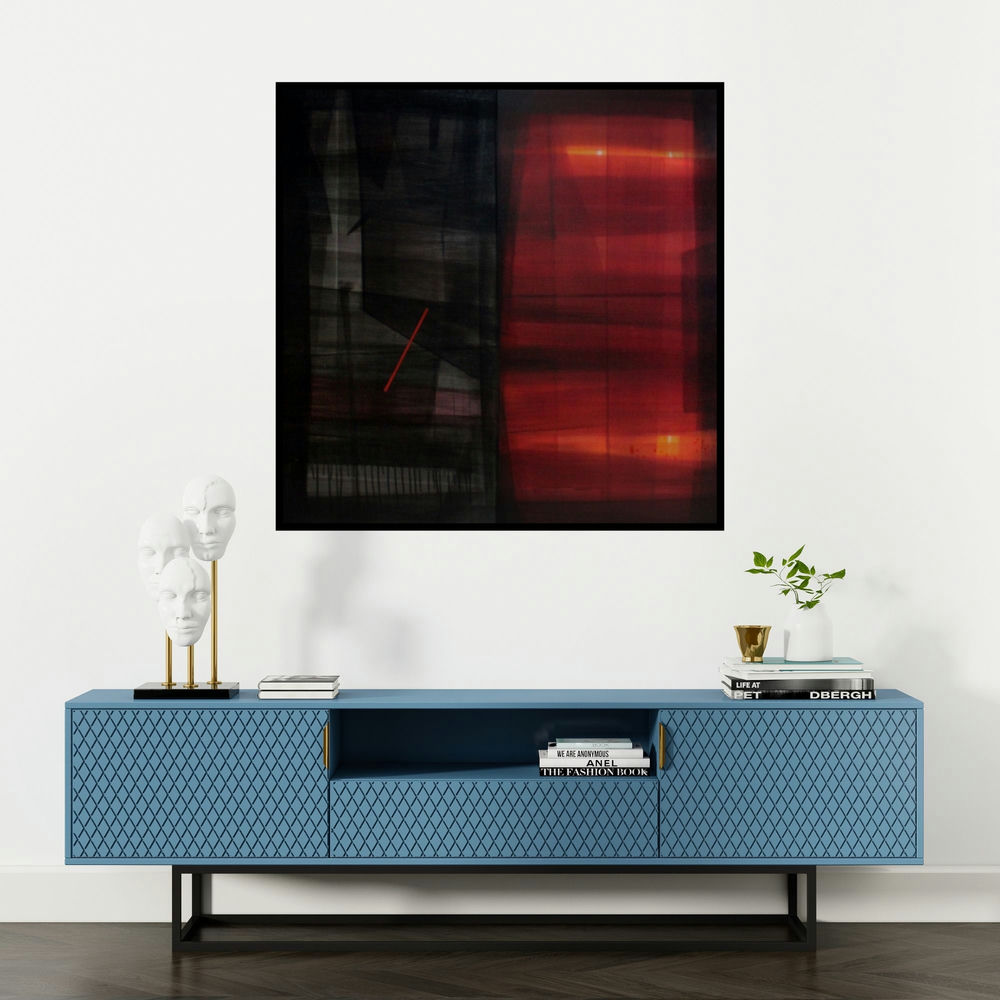 'Untitled 8' painting by Mukhtar Kazi shown on a wall in a furnished room.