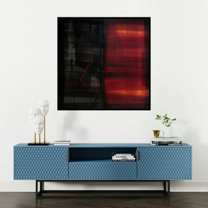 'Untitled 8' painting by Mukhtar Kazi shown on a wall in a furnished room.