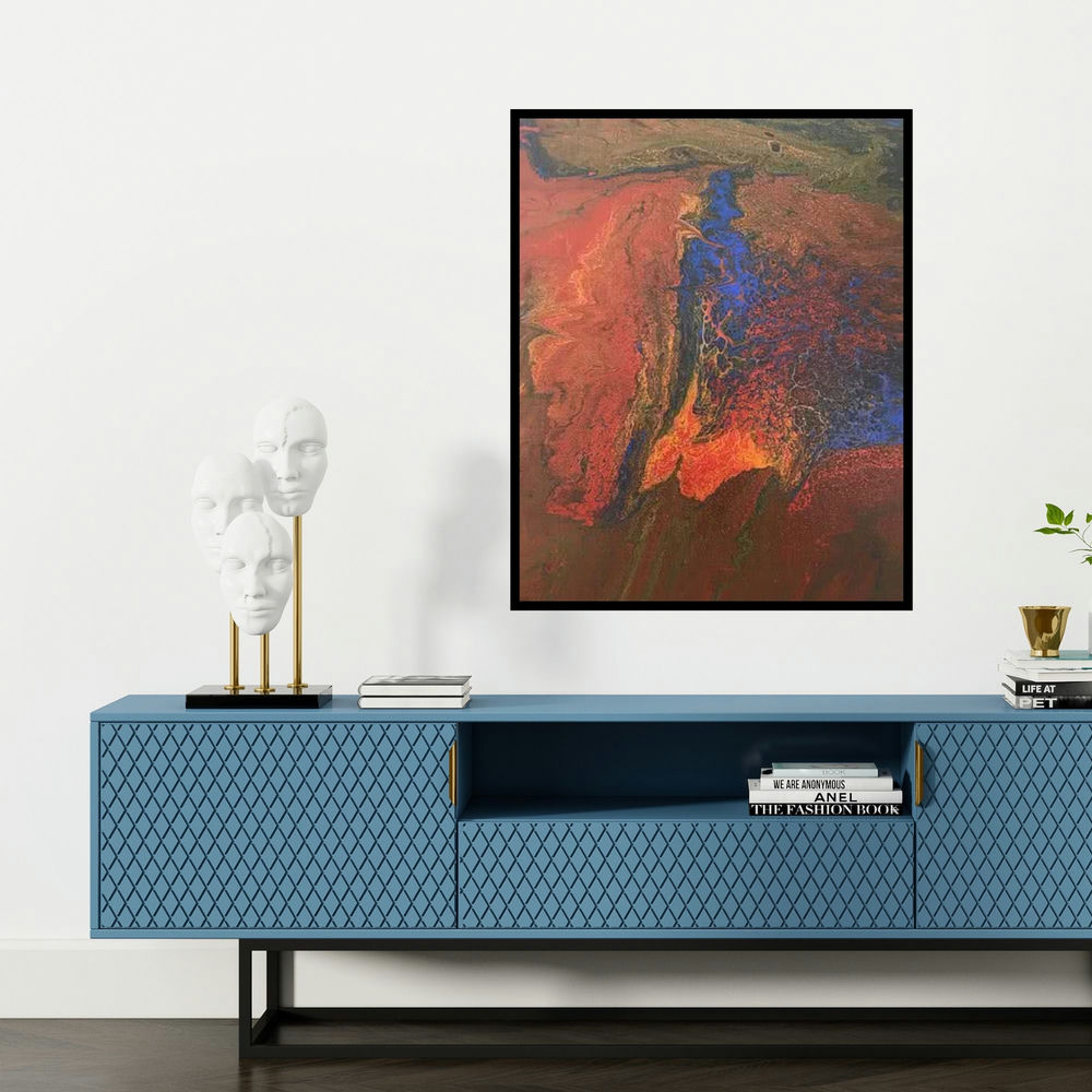 'Untitled 8' painting by Kartikey Sharma shown on a wall in a furnished room.