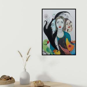 Rajesh Salagaonkar's 'Untitled 8 (The Multifaceted Self)' painting visualized above a sofa in a contemporary room.