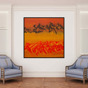 In-situ view of Chandan Bhowmick's 'Untitled 8 (Crimson Peaks)' painting in a room