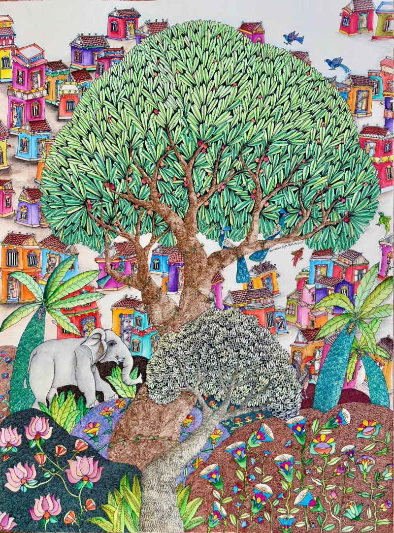 Untitled 8' landscape watercolor painting by artist Rajasekhar Komakula, 30x22 inch, on paper