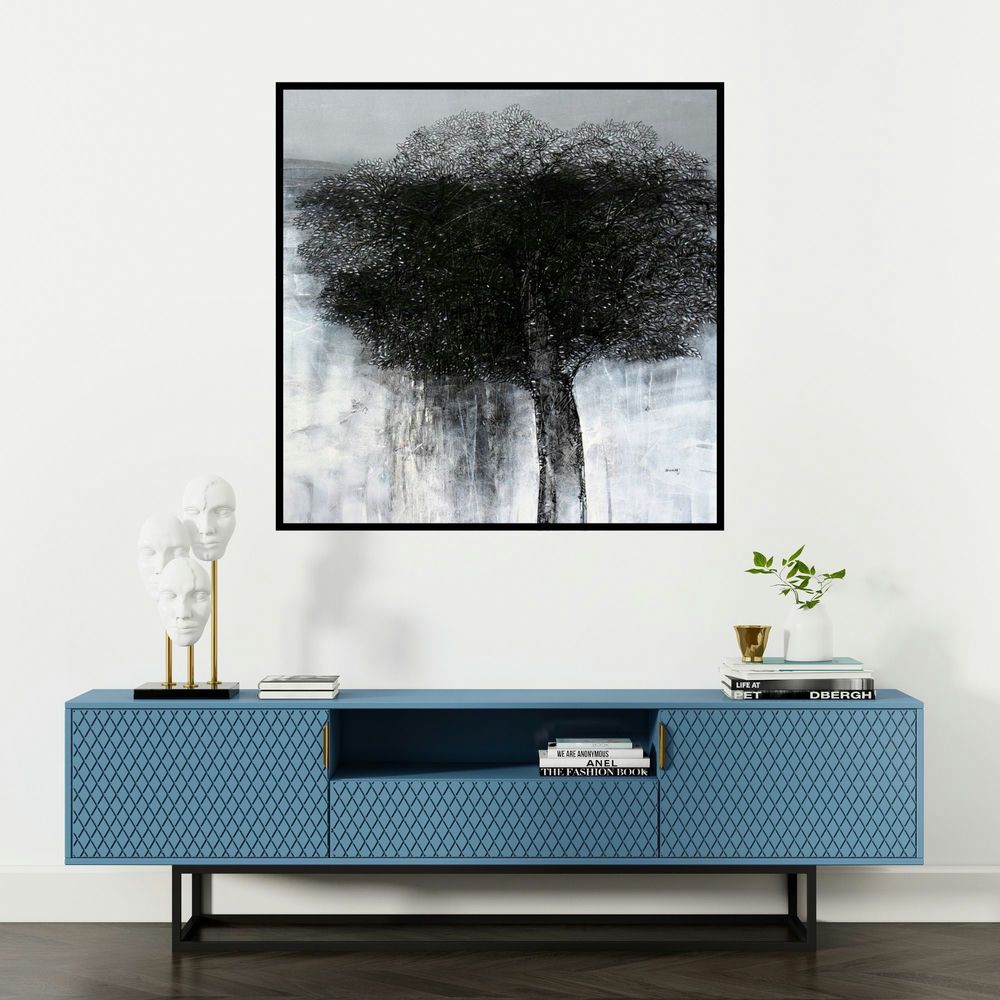 'Untitled' painting by Bhaskar Rao shown on a wall in a furnished room.