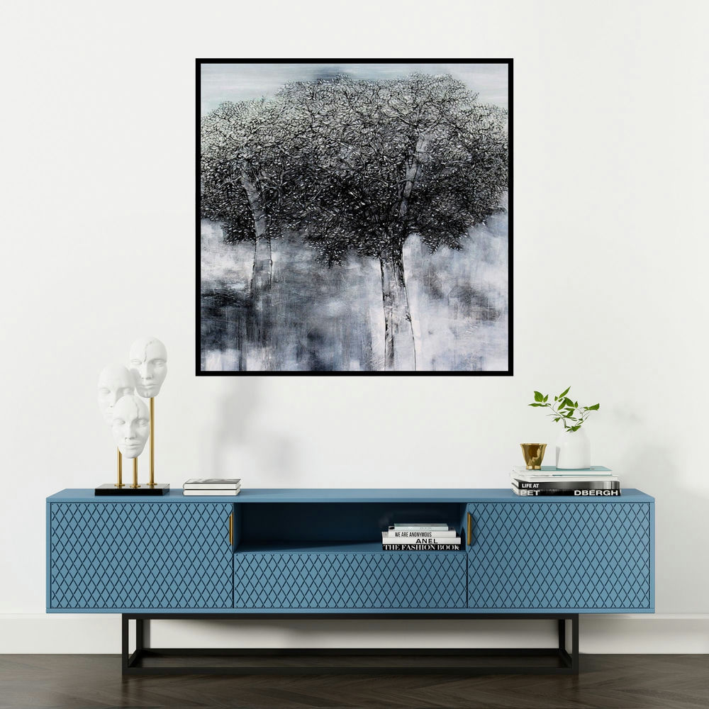 'Untitled' painting by Bhaskar Rao shown on a wall in a furnished room.