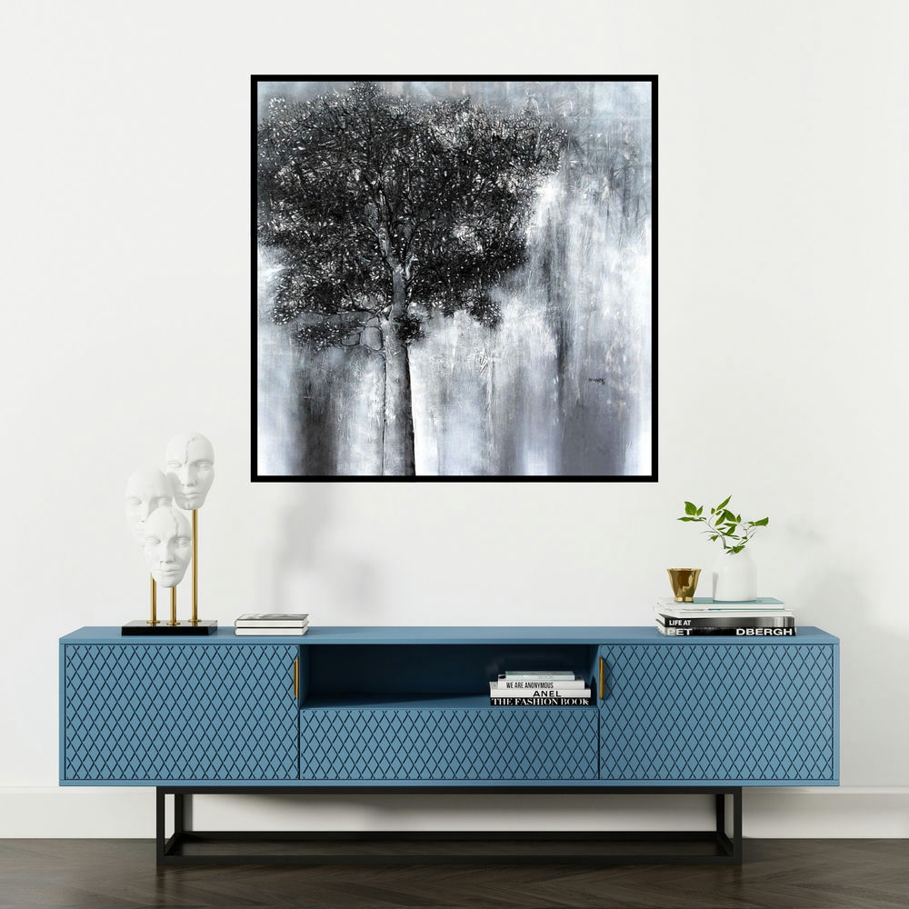 'Untitled' painting by Bhaskar Rao shown on a wall in a furnished room.