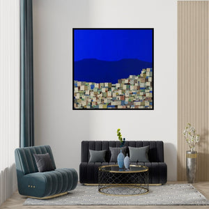 Preview of 'Untitled 9' Painting by Madan Pawar shown on a wall in a furnished room.