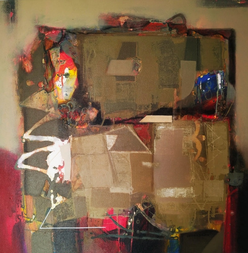 In-situ view of Sachin Pakhale's 'Untitled 9 (Title The Weaver's Loom)' painting in a room