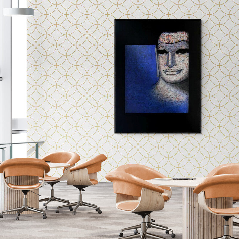 In-situ view of Prakaash Chandwadkar's 'Untitled 9 (Textured Buddha)' painting in a room