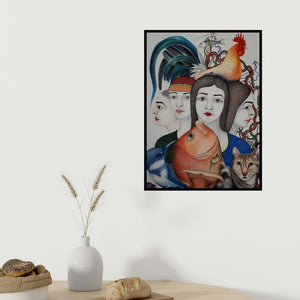 Rajesh Salagaonkar's 'Untitled 9 (The Serene Quartet)' painting visualized above a sofa in a contemporary room.