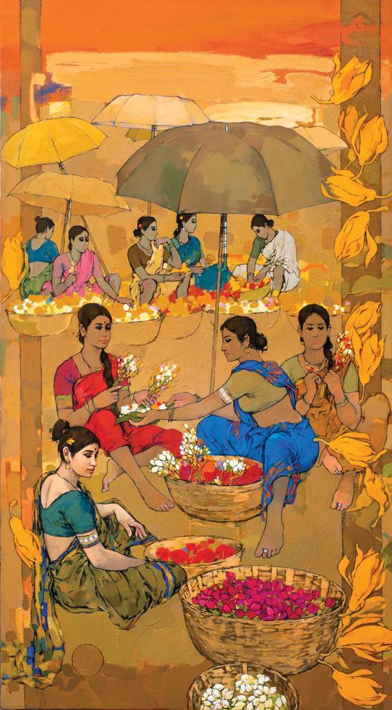 Figurative acrylic painting titled 'Untitled 9', 65x28 inches, by artist Satyajeet Varekar on Canvas