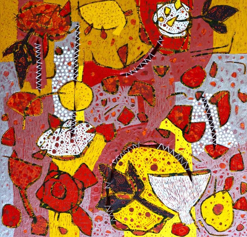 Abstract mixed media painting titled 'Untitled C', 24x24 inches, by artist Pankaj Kumar Singh on Canvas