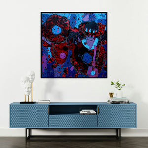 'Untitled E' painting by Pankaj Kumar Singh shown on a wall in a furnished room.