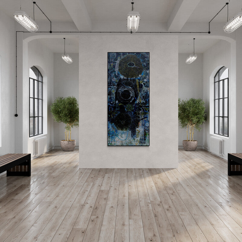 In-situ view of Pankaj Kumar Singh's 'Untitled F (Cosmic Dance)' painting in a room