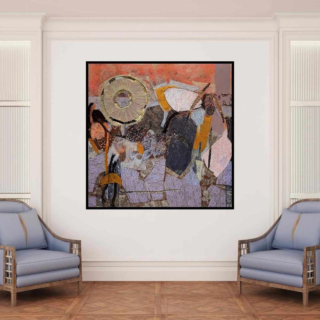 In-situ view of Pankaj Kumar Singh's 'Untitled J (Cosmic Bloom)' painting in a room