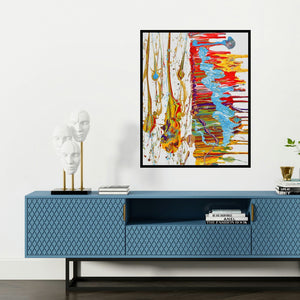 'Untitled No 16' painting by Sumit Mehndiratta shown on a wall in a furnished room.