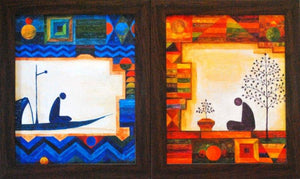 Untitled (Set Of 2) by Ishani Pimpalkhare, Original Acrylic Figurative Painting on Canvas, X-Small Horizontal Wall Art