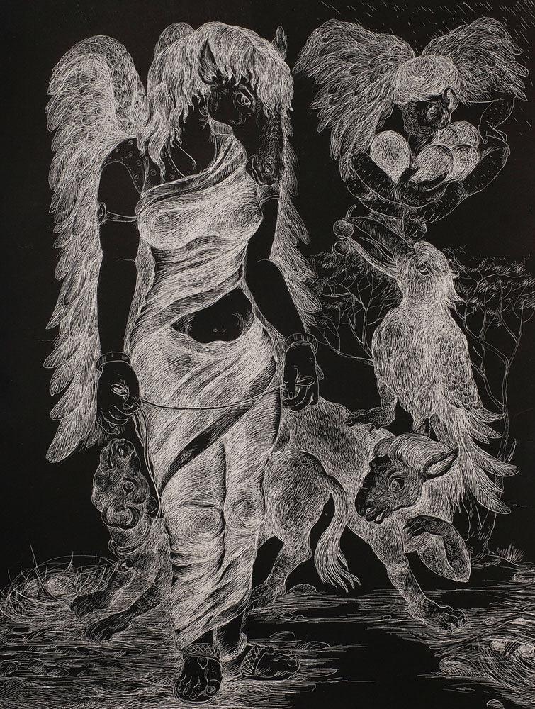 contemporary printmaking titled 'Untittled 4', 11x9 inches, by artist Gouri Vemula on Paper