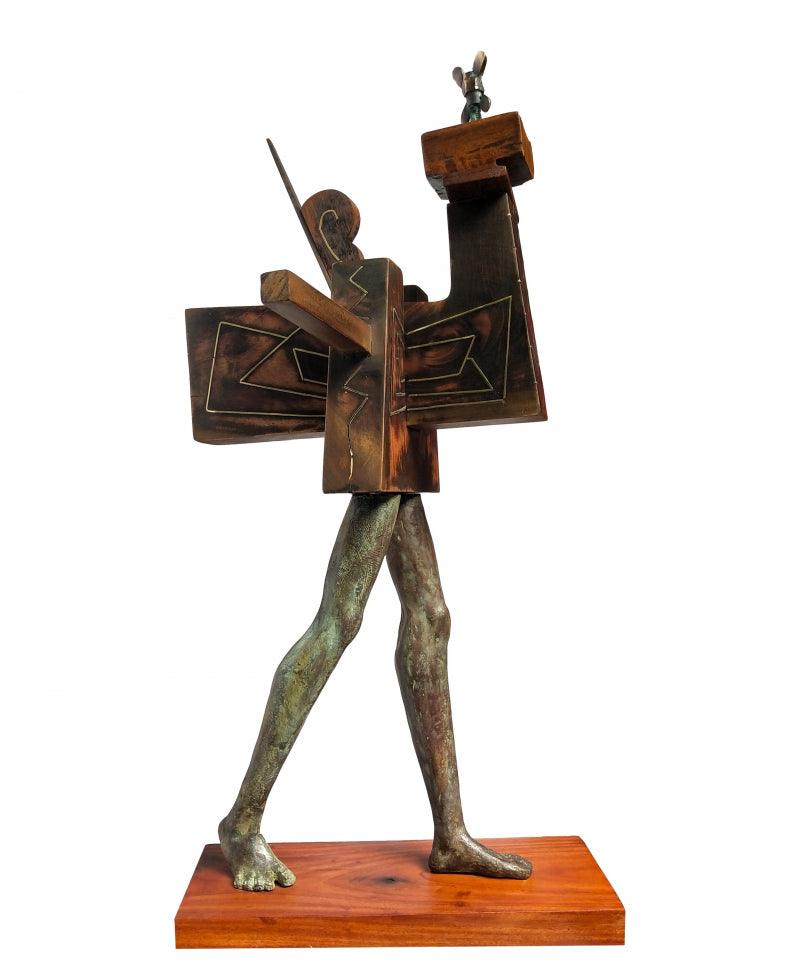 Figurative sculpture titled 'Upswing', 24x14x12 inches, by artist Rakesh Sadhak on Wood, Iron, Metal