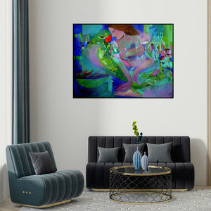 Madan Lal's 'Urban Emotion 3 (Untitled)' painting visualized above a sofa in a contemporary room.