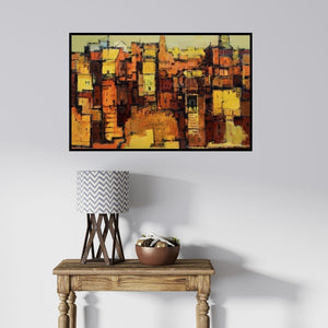 In-situ view of Gurudas Shenoy's 'Urban Impressions' painting in a room