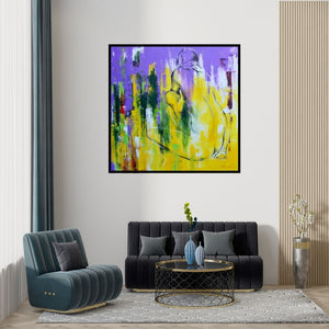 Preview of 'Urban Jungle 14 (Inner Sanctuary)' Painting by Tejinder Ladi Singh shown on a wall in a furnished room.