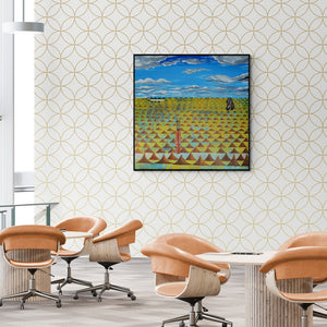 In-situ view of Ashish Kushwaha's 'Urban Metaphor 2 (Ascending Forms)' painting in a room