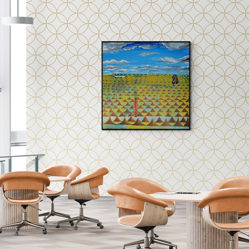 In-situ view of Ashish Kushwaha's 'Urban Metaphor 2 (Ascending Forms)' painting in a room