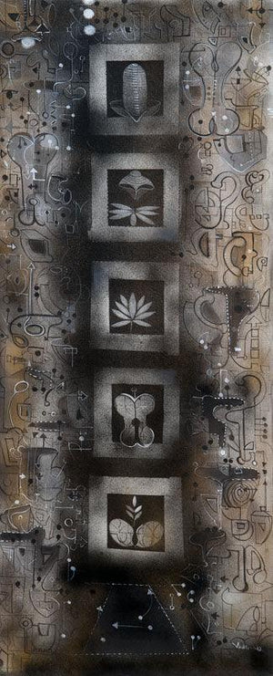Urban Mythology 1 by Madan Lal, Original Acrylic Abstract Painting on Canvas, Large Vertical Wall Art