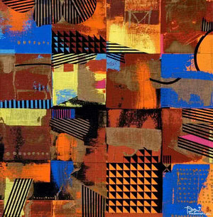 Urban Scape I (Urban Tapestry) by Prabhinder Lall, Original Acrylic Abstract Painting on Canvas, Small Square Wall Art